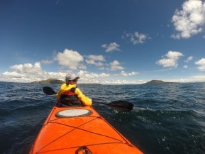 Isabelle kayaks on Lake Titicaca