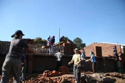 The Malawi Team hard at work on the classroom in Chitakale